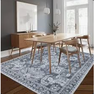 Area Rugs for Living Room 0.24inch Low Pile Faux Wool Bedroom Rug TPR Anti-Slip Backing Carpet Vintage Soft Rugs for Dining Room décor Machine Washable (Grey, 8 * 10)