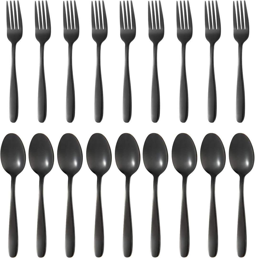 24-piece Black Forks and Spoons Silverware Set, Stainless Steel Flatware Cutlery Set for Home, Kitchen and Restaurant, Black Spoon and Fork Set,Dinner forks Mirror Polished