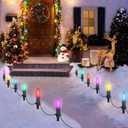 45Ft C9 Led Christmas Pathway Lights Outdoor, 30 Multicolor Bulbs Waterproof Connectable Christmas Walkway Lights with Stakes for Yard Lawn Sidewalk Driveway Decorations