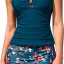 SHEKINI Womens Tankini Bathing Suits with A-Line Skirt Bottom Two Piece V Neck Tummy Control Swimsuits Ladies Swimwear (M)