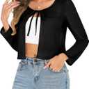 Wedtrend Women's Lightweight Cardigans for Women Long Sleeve Bolero Shrug Cropped Cardigan Tie Front Open Front Rib Knit Top (Black, XXL)