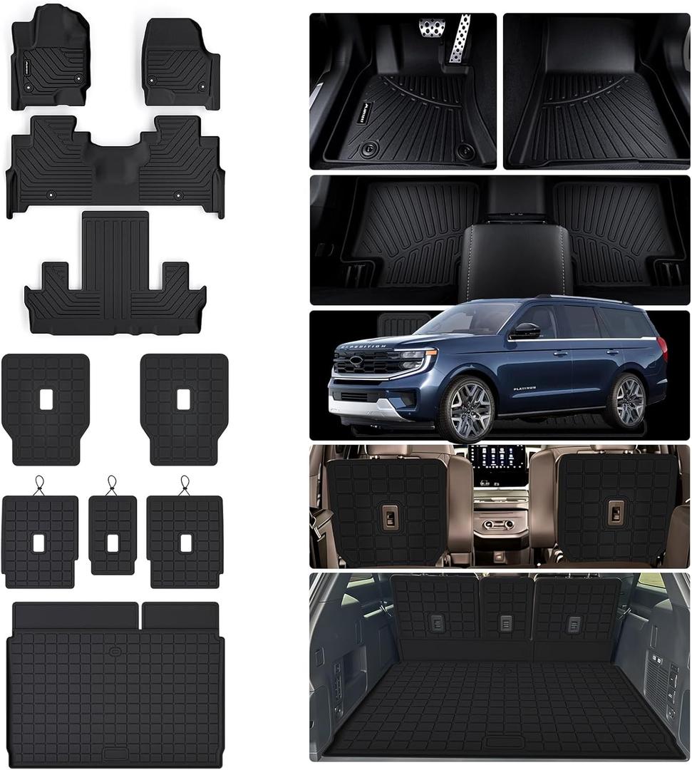Floor Mats for 2025 Ford Expedition 7 Seats 2nd Row Bucket Seats (Not for Max) & Trunk Mat & Backrest Mat,TPE All Weather Protection 2nd & 3rd Row Covering The Backrest Full Set Accessories