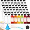 Moretoes 56pcs 12oz Plastic Juice Bottles with Caps, Clear Empty Reusable Containers with Brush Funnel and Labels for Smoothies Ginger and Other Beverages