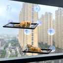 Cat Hammock for Wall with 4 Suction Cups, Cat Window Perch, Space Saving and Easy Mounted Large Cats Bed, Pet Resting Safety Holds (Large+ Medium) (Black)