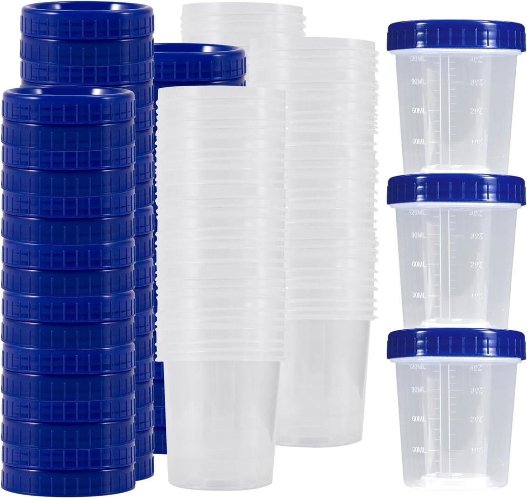 100 Pcs Specimen Cups with Lids 4oz Disposable Urine Cups with Sealing Cover Specimen Container with Leak Proof Screw on Sample Collection Kit for Safe Urine Pee Sample Analysis Testing