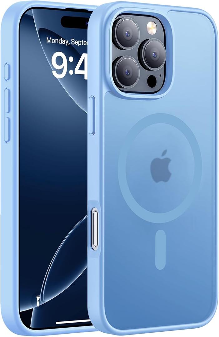 Hualele Magnetic for iPhone 16 Pro Max Case,Compatible with MagSafe, Military Grade Dropproof Translucent Matte Hard Back Soft Edge Slim 16 Pro Max Case,Peak Blue