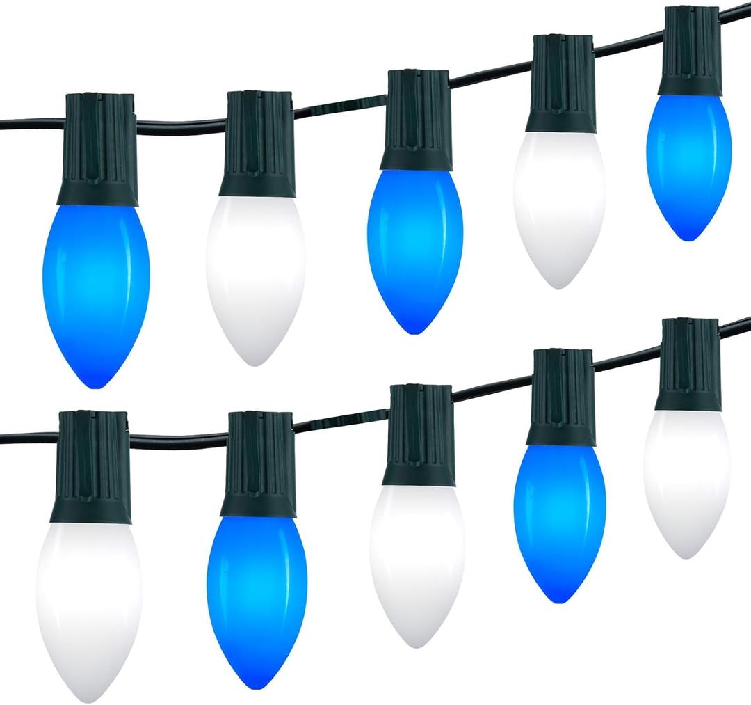 Vintage C9 LED Christmas Lights Outdoor, 150 Feet C9 String Light with 75 Shatterproof C9 Bulbs, Waterproof Connectable Christmas Tree Lights for Outside Roofline Patio Xmas Decor, Blue & Pure White