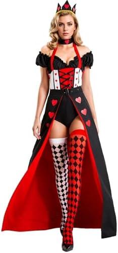 ZEXIGLAD Queen of Hearts Costume Women Halloween Costume Woman 2025 Alice in Wonderland Outfits Fancy Cosplay Dress for Adult S