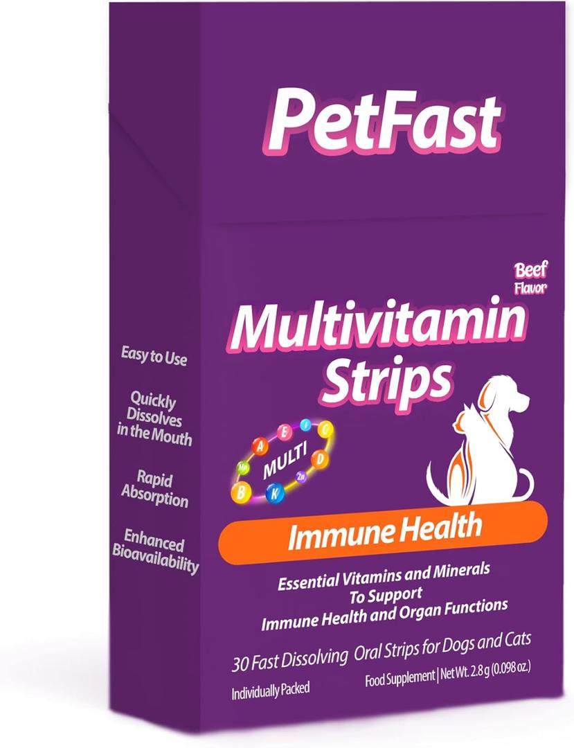 07/2024Multivitamin Strips for Dogs and Cats, Beef Flavor, 30 Fast Dissolving Oral Strips, Immune Health and Organ Function Support  , Best By:  07/2024