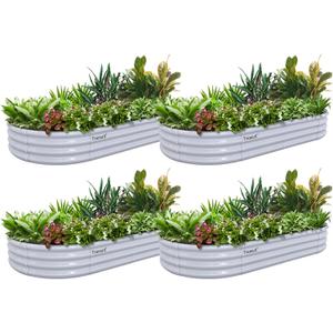4 Pack 6x3x1FT Galvanized Raised Garden Bed Kit Oval Metal Ground Planter Box Outdoor Bottomless Planter Raised Beds for Vegetables Flowers Herbs Fruits, Gray