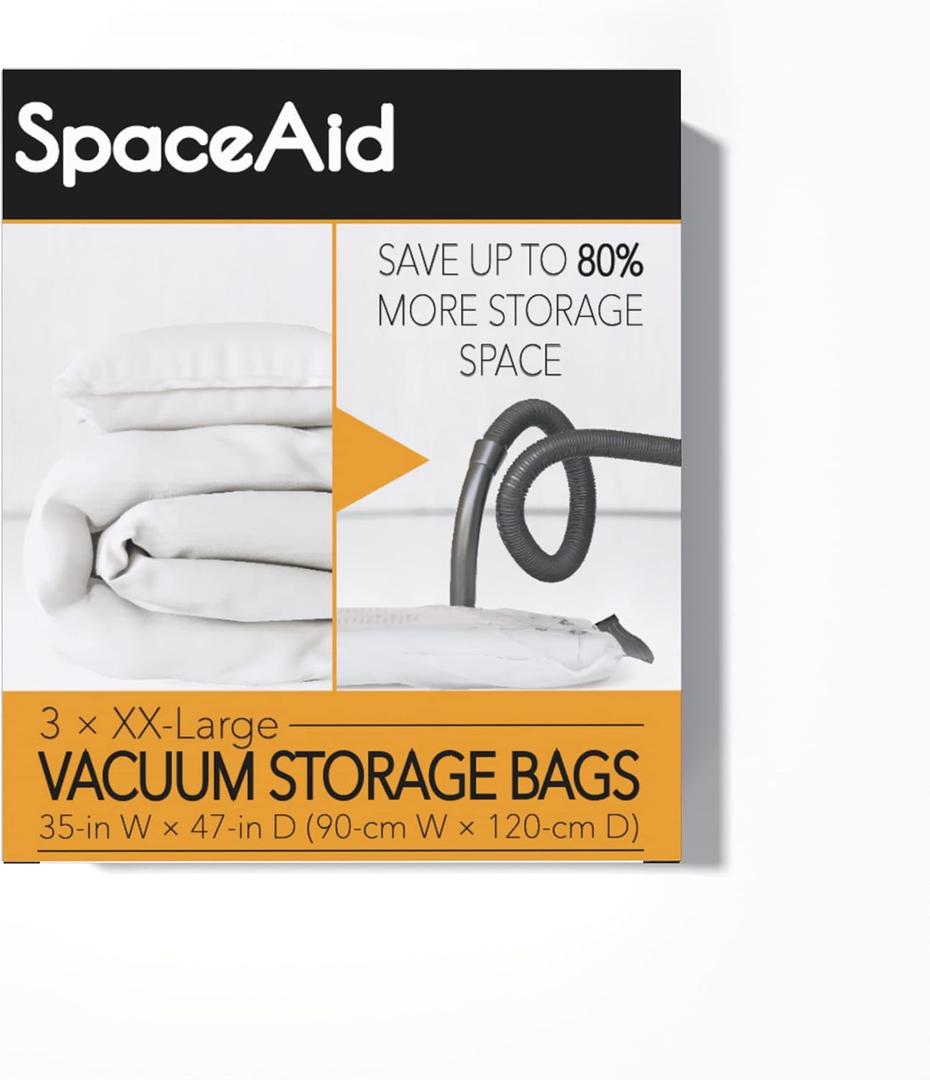 SpaceAid Jumbo Vacuum Storage Bags, Space Saver Sealer Compression Bags for Comforters, Blankets, Pillows, Bedding, Clothes (XX-Large, 3 Pack)