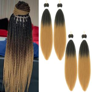 22inch Blonde Ombre Braiding Pre Stretched Hair Extensions 4pcs/pack 1B 27# Braiding Hair Hot Water Setting Styles(1B/27#)