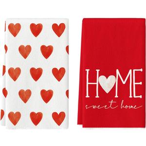 Artoid Mode Red Heart Love Valentine's Kitchen Towels Dish Towels, 18x26 Inch Farmhouse Anniversary Wedding Decoration Hand Towels Set of 2