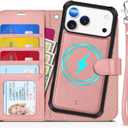 TUCCH 2-in-1 Detachable Wallet Case for iPhone 17 Pro Max (6.9-inch) 2025, RFID Blocking 4 Card Slots, Wireless Charging, Wrist Strap, Kickstand, Magnetic, PU Leather, Protective Flip Cover, Rose Gold
