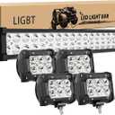 LIGBT 21 Inch LED Light Bar 126W, 4x 18W Spot LED Pods, Off Road Lights, Fog Lights for 4x4 Truck ATV UTV Tractor Trailer Boat