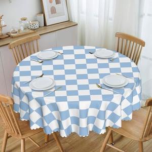 Ohocut Checkered Round Table Cloth, Classic Blue Checkerboard Tablecloth for Picnic, Racing Party, Dinner Table Cover, Waterproof Washable Wrinkle Resistant 60''x60'', 2 Pack