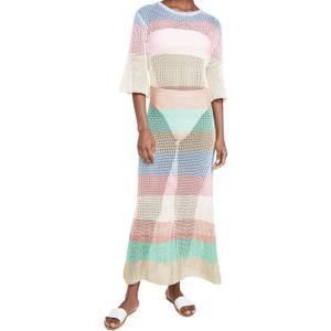 Women's Crochet Cover Ups for Bikini Swimsuit Half Sleeve Bathing Suit Rainbow Swimwear Long Beach Dresses (Pink), Size S