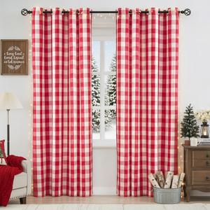 Jubilantex Red and Whitec Buffalo Check Semi Sheer Curtain Panels Gingham Curtains Farmhouse Style Grommet Top Window Drapes for Holiday Living Room Bedroom 52"x84",2 Panels