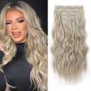 REECHO Clip in Hair Extensions, 4PCS Blonde Hair Extensions 24" Thick Long Beach Waves hair extensions HE003 Invisible Lace Weft Natural Soft Hairpieces for Women – Medium Blonde