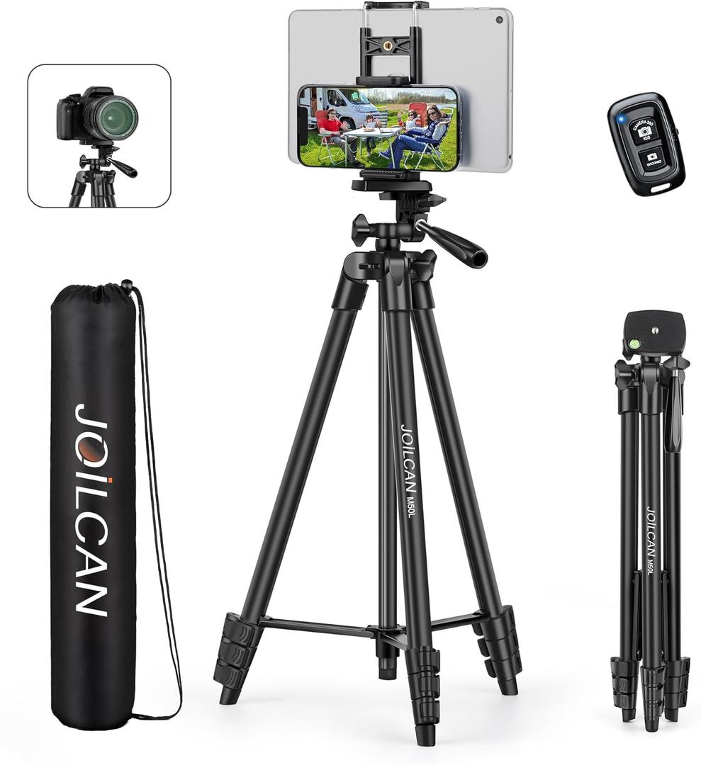 JOILCAN 67" Tripods Camera Tripod, Phone Tablet Tripod for Video Recording Vlog Photo with Remote Carry Bag, Aluminum Lightweight Travel Tripods (Black)