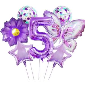 Purple 5th Birthday Decorations for GirlsButterfly Number 5 Balloons Set, Butterfly Party Decoration Supplies. (Purple 5)