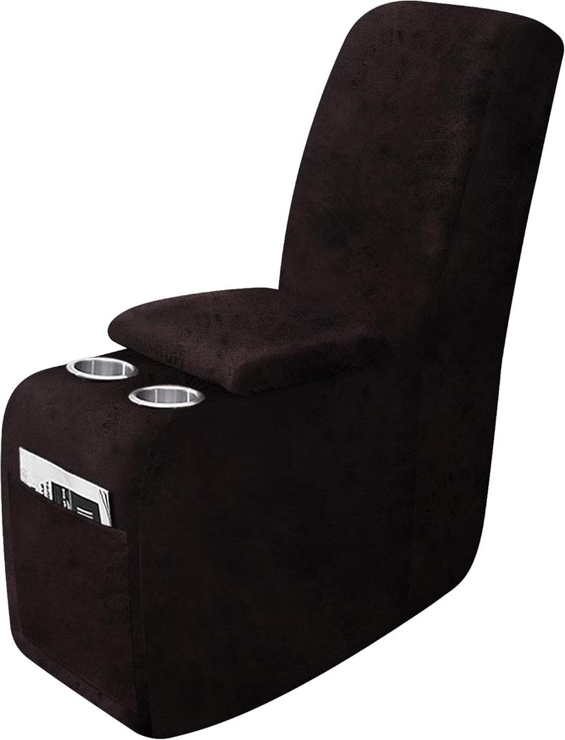 Leather Look Recliner Console Cover for Recliner Couch, Stretch Middle Console Slipcovers for Reclining Sofa and Loveseat, Washable Furniture Protector (1 Console Cover, Chocolate)