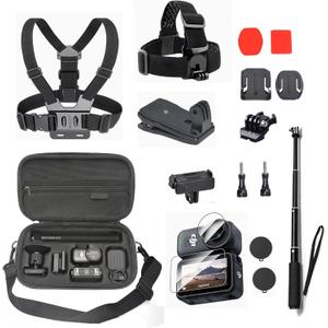 Accessory Set for DJI Osmo Nano | Carrying case +Camera Chest Mount + Backpack Clip Mount + Head Strap Mount, Adhesive Flat & Curved Set + Lens Cap, 
6.8"D x 24.7"W x 14.7"H
