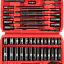 LLNDEI 1/4" Drive Socket Set & Nut Driver Set 44PCS, 1/4-Inch Sockets Deep&Shallow Metric(4-15mm) with Ratchet, 1/4" Hex Shank 6" Long Nut Drivers(6-14mm) for Impact Drill Bits(PH1 PH2)