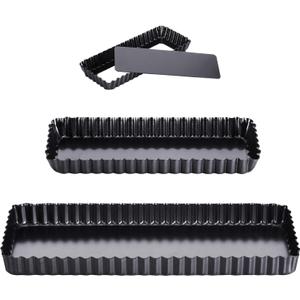 Boao 3 Pcs Rectangular Tart Pans 14'/10'/4' Nonstick Quiche Pan with Removable Loose Bottom Fluted Edges for Thanksgiving Christmas Pies, Biscuits, Cakes, Desserts, Bread