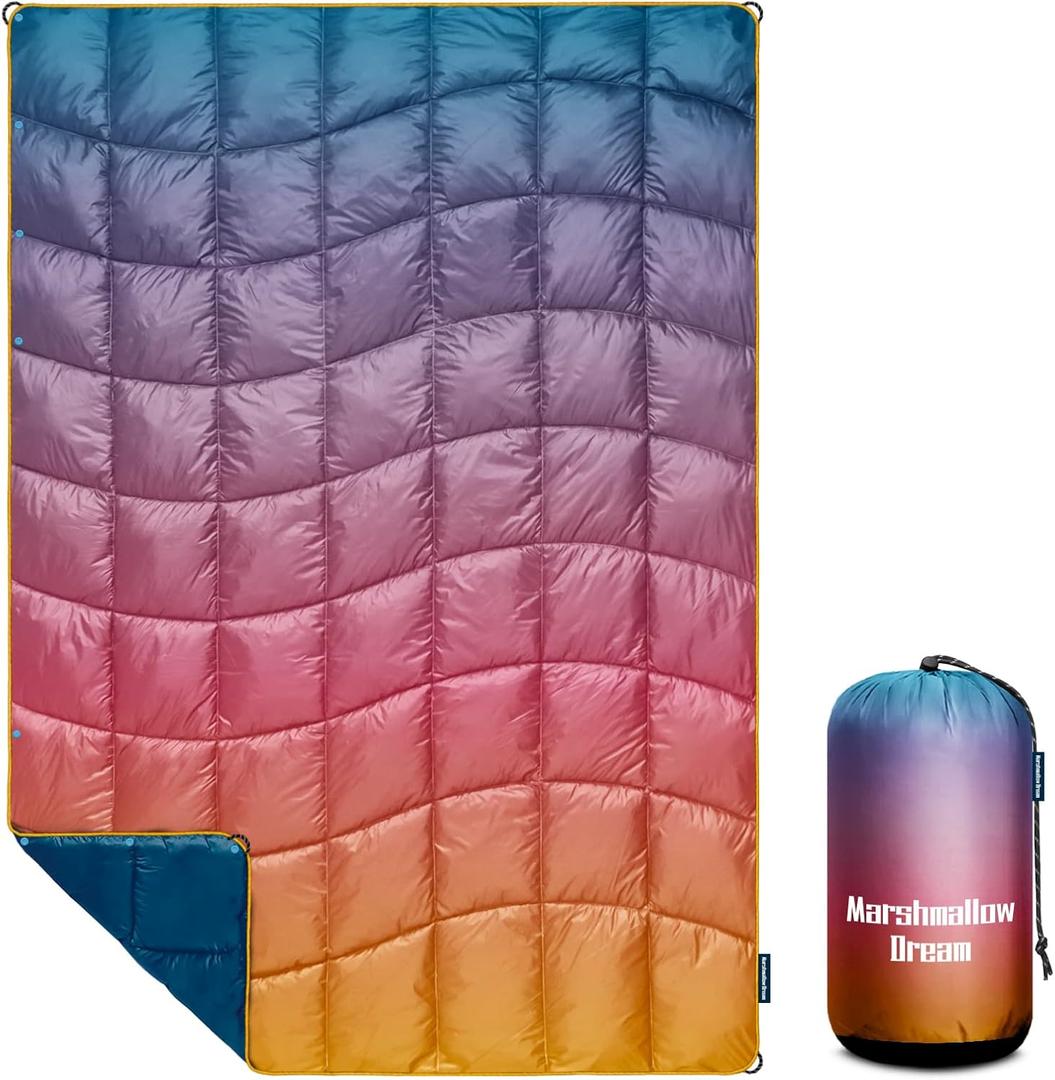 Camping Blanket,MINI Puffy Blanket Lightweight Windproof Water Resistant for Outdoors,Hiking,Beach,Car,Picnic,Stadium (39"x55", Grad Orange)