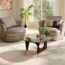 Triangle MDF Frame Coffee Table with Amber Tempered Glass Top, 24.4" D x 32.2" W x 16.1" H