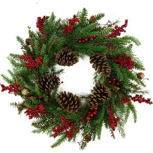 Artificial Christmas Wreaths for Front Door Winter Door Wreath with Big Pine Cones,Pine Needles,Christmas Berry for Front Door Farmhouse Indoor Outdoor Holiday Home Decor