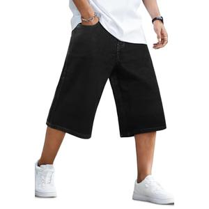 GINGTTO Mens Baggy Jorts Y2k Long Black Jean Shorts for Men 90s Wide Leg Denim Shorts Men Loose Hip Hop 36