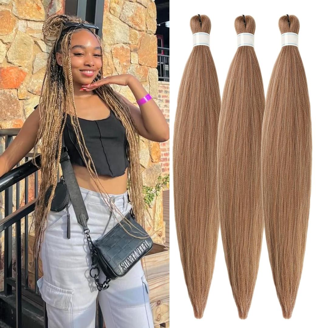 Brown Blonde Braiding Hair Pre Stretched Box Braids Hair Extension for Braiding 27/30/613 Mixed Braiding Hair for Knotless Box Braids, 2