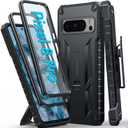 FNTCASE for Google Pixel 8 Pro Case: Built-in Screen Protector & Kickstand & Belt-Clip Holster, Extra Front Frame, Full-Body Dual Layer Rugged Military Shockproof Cell Phone Protective Cover Black