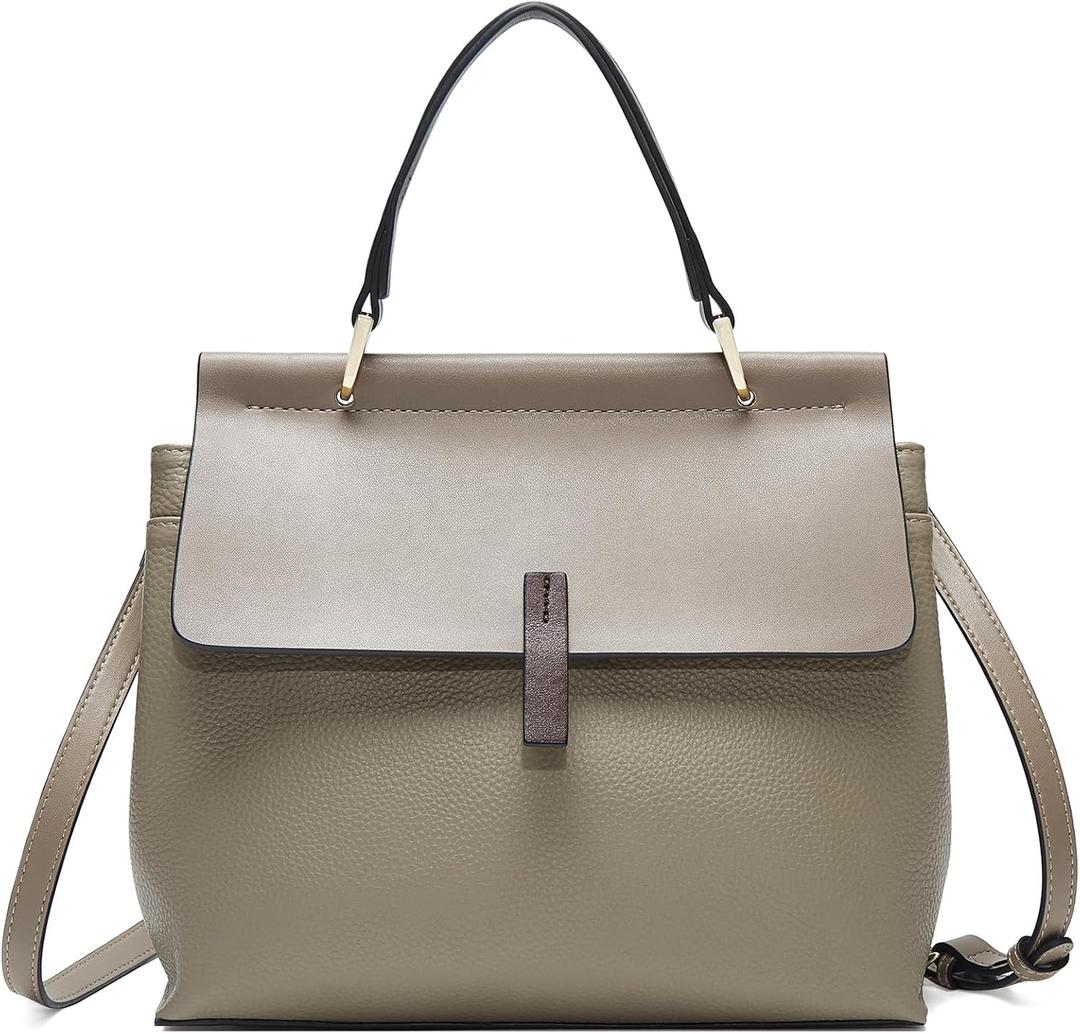 LAORENTOU Cowhide Leather Women Crossbody Handbag Satchel Style Purse Classic Stylish for Ladies (01 Khaki)