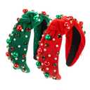 Christmas Headband for Women,Pearl Rhinestone Crystal Jeweled Hairband, Christmas,New Year's Day,Valentine Day,Mother's Day Knot Hair Hoops,Festive Pearl Hair Accessory(Red+Green)