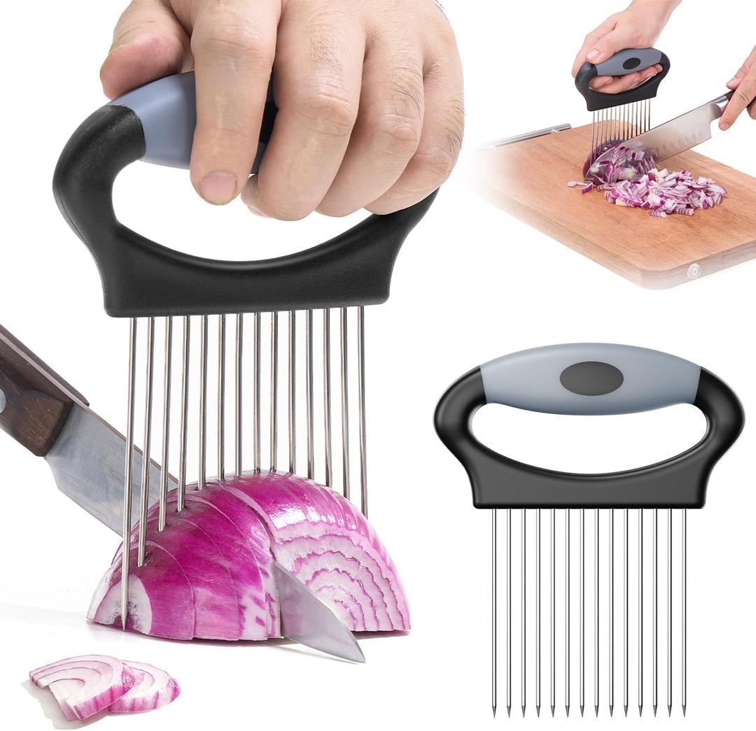 Large Onion Slicer Holder, Stainless Steel Onion Holder for Slicing, Lemon Cutter Vegetable Chopper Tool with 14 Sharp Prongs for Slicing of Tomato, Avocado Slicer Tool for Fruit Prep, Kitchen Gadgets