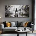 Contemporary Canvas Wall Art Wall Decor for Office Neutral Wall Paintings 24"x48" Gold Foil Poster Print Women Kitchen Art (Grey)