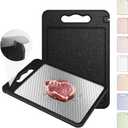 Stainless Steel Cutting Board with Handle Best Non-toxic Chopping Large Metal Meat Butcher Block Mesh Design Madera Glass Marble Kitchen Cutting Chopping Boards Gifts for Women Mom Grandma (Black/White)