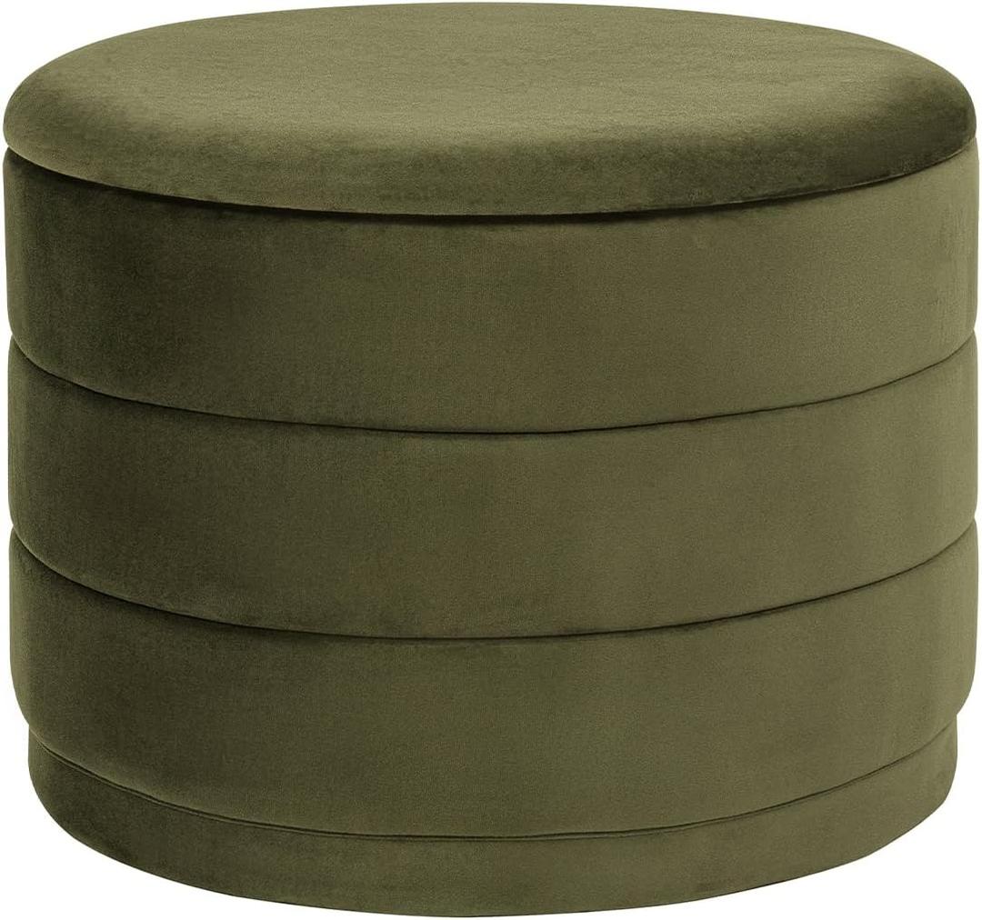 23" Round Storage Ottoman with Tray, 22.8"D x 22.8"W x 17.3"H