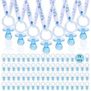 72 Cute Pacifier Necklaces for Boys & Girls - Acrylic Pacifier Necklace Set for Baby Shower Favors, Gender Reveal Party, Table Scatter or Necklace Game (Blue)