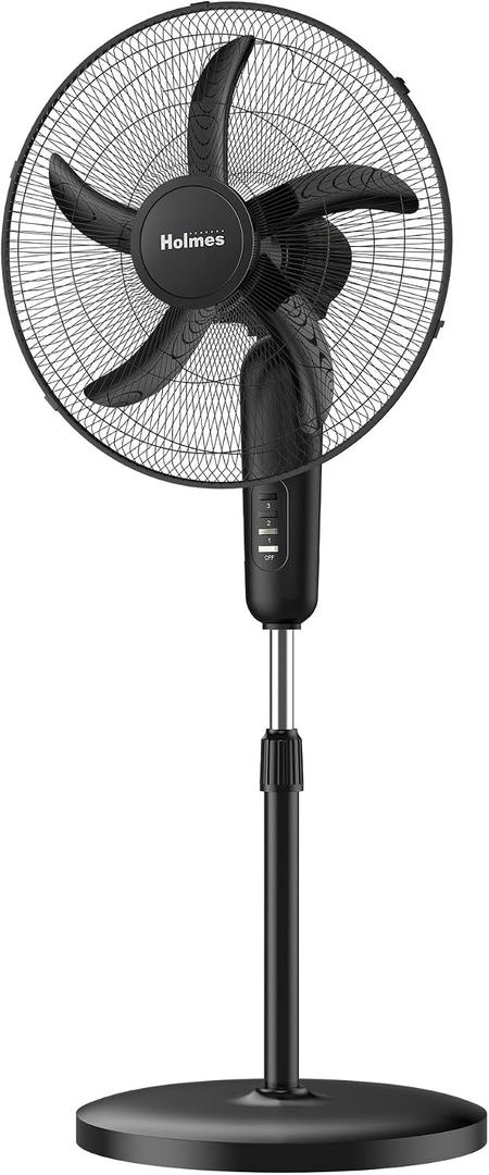 Holmes 18 Inch Oscillating Stand Fan 3 Speed Powerful Airflow Adjustable Height 30 Degree Tilt Wide Angle Cooling Quiet Operation for Bedroom Living Room Home Office Gym Black, Large
