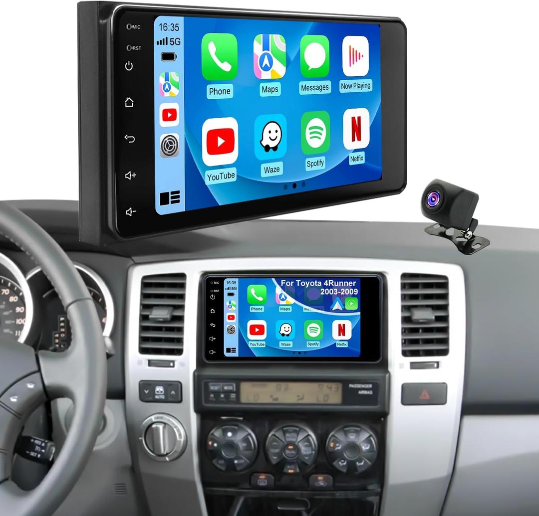 5G WiFi Car Radio for Toyota 4Runner 2003-2009, Tundra 2003-2006, Sequoia 2005-2007, Highlander 2001-2007, Camry 2002-2006, RAV4 2001-2005, 7" Touchscreen Carplay Android Auto Stereo, GPS FM BT Camera