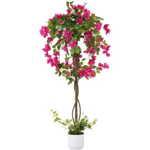 4FT Artificial Bougainvillea Tree, Faux Silk Floral Tree Bougainvillea Plant with Flowers in Plastic Pot for Home Office Garden Indoor Outdoor Decor