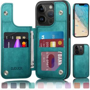 DJDUCK Designed for iPhone 13 Pro Max Case Wallet with Card Holder, [Magnetic Clasp Cover] [RFID Blocking Leather Protection] Shockproof Women Men Cases 6.7 Inch for Apple 13 Pro Max Blue Green
