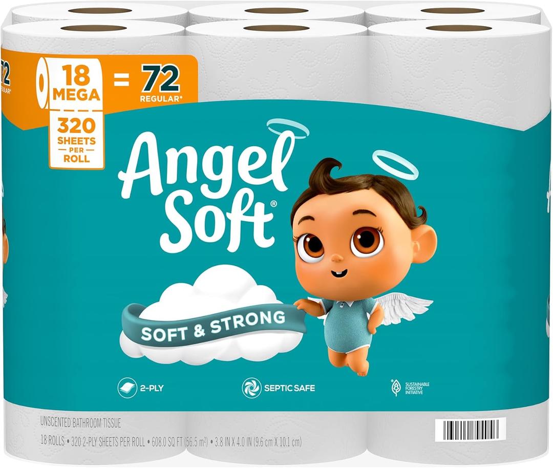 Angel Soft Toilet Paper, 24 Mega Rolls = 96 Regular Rolls, Soft and Strong Toilet Tissue