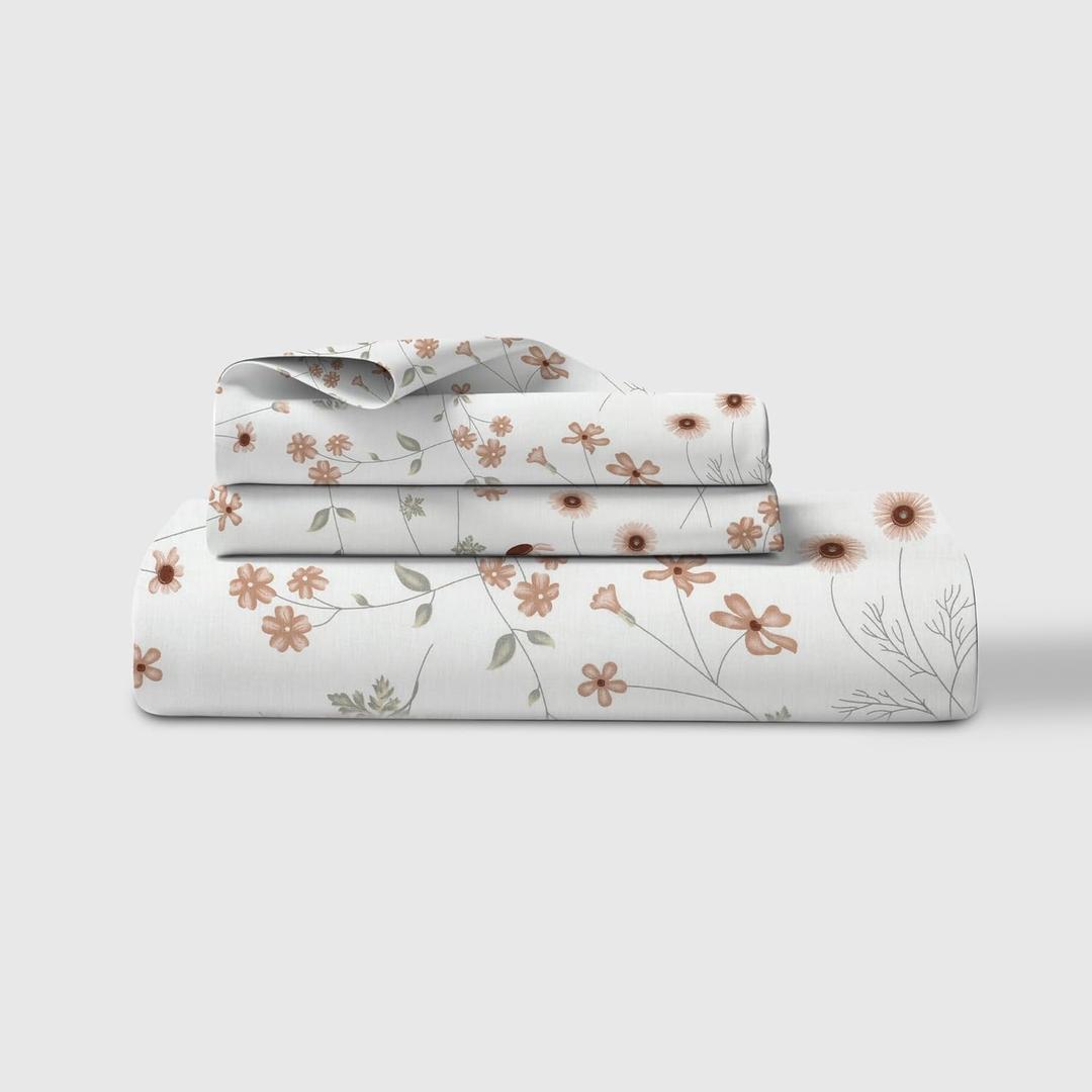 LINENWALAS 100% Cotton Queen Size Fitted Sheet Only, up to 17” Deep Pocket, Thick Strong, Breathable Crisp and Cool Premium Printed Bottom Sheet for Queen Size Bed (Crimson Floral)