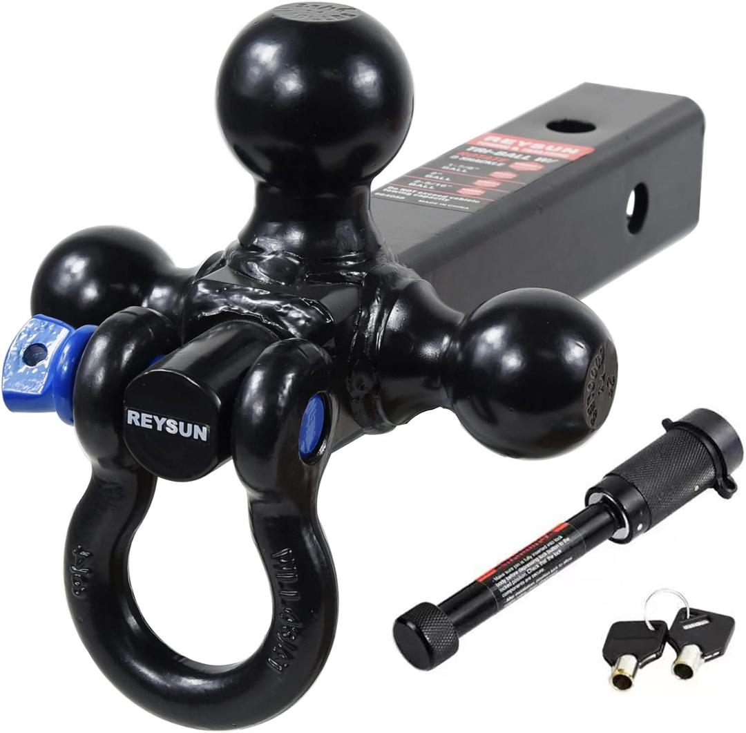 Trailer Hitch Tri-Ball Hitch Mount with Rotatoble Tow Shackle, fits for 2-inch Hitch Receiver, Hitch Lock Pin Included