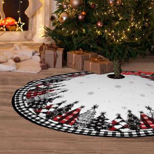 Christmas Tree Skirt Buffalo Plaid Xmas Tree Skirts Mat Rustic Vintage Farmhouse Christmas Decoration for Merry Christmas Holiday Party Indoor Outdoor (Black and White Buffalo Plaid, 48in)